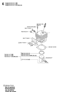 Cylinder Piston 2 Diagram and Parts List for 362XP 20070100001-Current Husqvarna Chainsaw
