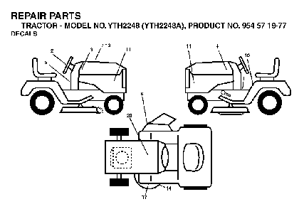 Decals Diagram and Parts List for YTH2248A (954571977)(2004-06) Husqvarna Lawn Tractor