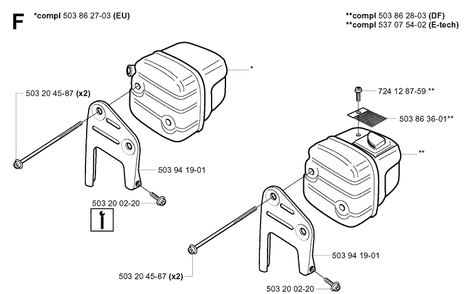 Muffler Diagram and Parts List for 346XP 20041000001-20070799999 Husqvarna Chainsaw