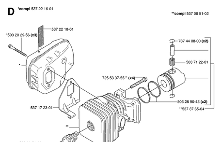 Cylinder Piston Diagram and Parts List for 326HD60 (X-SERIES)(20062700001-20082200000) Husqvarna Hedge Trimmer
