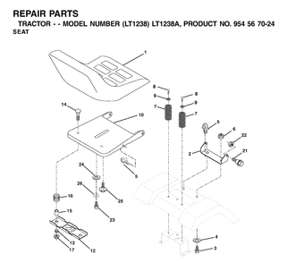 Seat Diagram and Parts List for LT1238-LT1238A 2000-10 Husqvarna Lawn Tractor