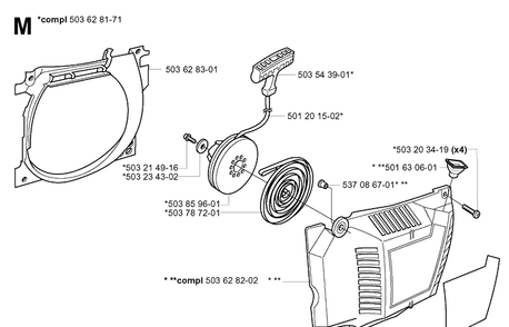 Starter 2 Diagram and Parts List for 365 20034400001-20051800000 Husqvarna Chainsaw