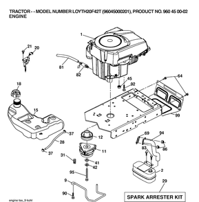 Engine Diagram and Parts List for LOYTH20F42T (96045000201)(2006) Husqvarna Lawn Tractor