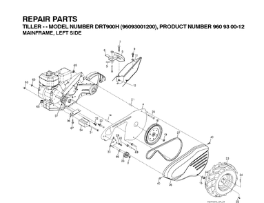 Mainframe, Left Side Diagram and Parts List for DRT900H (96093001201)(2010-10) Husqvarna Cultivator