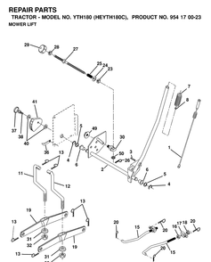 Mower Lift / Deck Lift Diagram and Parts List for YTH180 (HEYTH180C)(2000-03) Husqvarna Lawn Tractor
