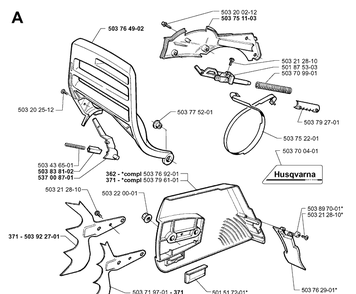Chain Brake Diagram and Parts List for 371XP 19991800001-Current Husqvarna Chainsaw