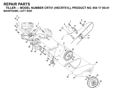 Mainframe, Left Side Diagram and Parts List for CRT51 (HECRT51L)(2003-01) Husqvarna Cultivator