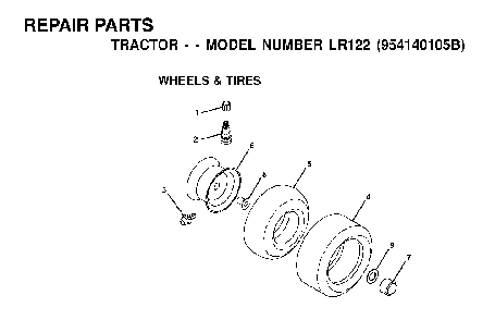 Wheels And Tires Diagram and Parts List for LR122 (954140105B)(2000-01) Husqvarna Lawn Tractor