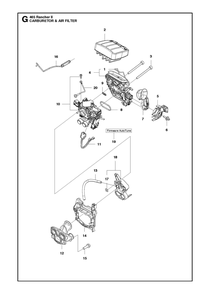 Carburetor And Air Filter Diagram and Parts List for 465RANCHER  Husqvarna Chainsaw