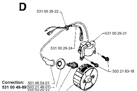 Ignition System Diagram and Parts List for 26H 19951400001-Current Husqvarna Hedge Trimmer