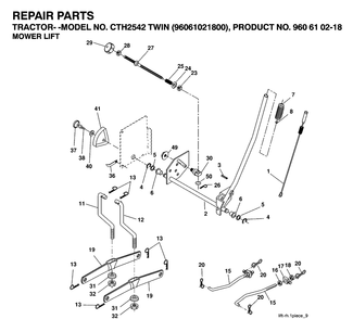 Mower Lift / Deck Lift Diagram and Parts List for CTH2542T (96061021800)(2007-04) Husqvarna Lawn Tractor