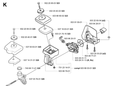 Carburetor And Air Filter Diagram and Parts List for 326LX 20061400001-20070100000 Husqvarna Edger