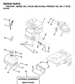 Engine And Cutting Equipment Diagram and Parts List for LTH130 (HELTH130A)(2001-01) Husqvarna Lawn Tractor