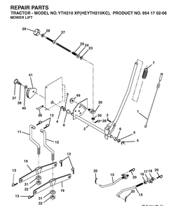 Mower Lift / Deck Lift Diagram and Parts List for YTH210XP (HEYTH210KC)(2004-06) Husqvarna Lawn Tractor