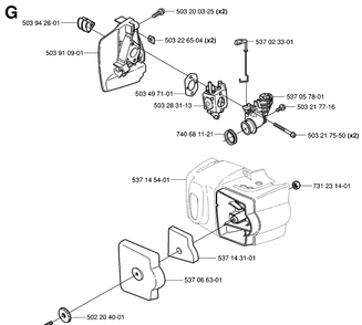 Carburetor And Air Filter Diagram and Parts List for 326HD75 (X-SERIES)(20020500001-20030100000) Husqvarna Hedge Trimmer