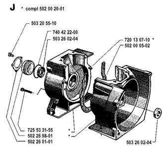 Crankcase Diagram and Parts List for 265RX 19921800001-19954500000 Husqvarna Brush Cutter