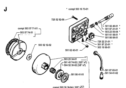 Clutch And Oil Pump Diagram and Parts List for 262XP 19910900001-19924400000 Husqvarna Chainsaw
