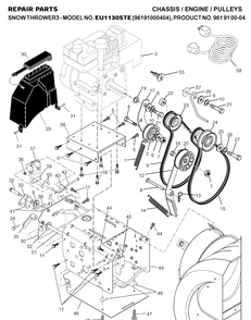 Chassis, Engine And Pulleys Diagram and Parts List for 1130STE (96191000404)(2007-01) Husqvarna Snow Blower