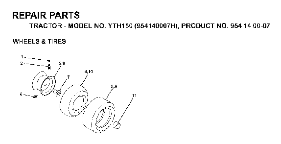 Wheels And Tires Diagram and Parts List for YTH150 (954140007H, 954140007)(1998-09) Husqvarna Lawn Tractor