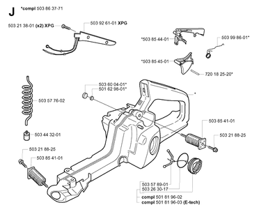 Fuel Tank Diagram and Parts List for 346XP 20041000001-20070799999 Husqvarna Chainsaw