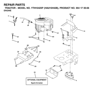 Engine Diagram and Parts List for YTH1542XP (954170056-B)(2003-01) Husqvarna Lawn Tractor