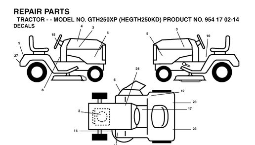 Decals Diagram and Parts List for GTH250XP (HEGTH250KD)(2004-09) Husqvarna Lawn Tractor