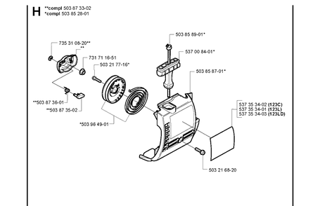 Starter Diagram and Parts List for 123L  Husqvarna Edger
