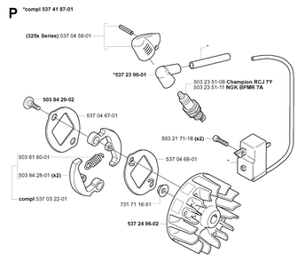 Ignition System And Clutch Diagram and Parts List for 325RDX 20051800001 & Above Husqvarna Trimmer