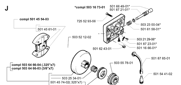 Clutch And Oil Pump Diagram and Parts List for 261 19981000001-19992399999 Husqvarna Chainsaw