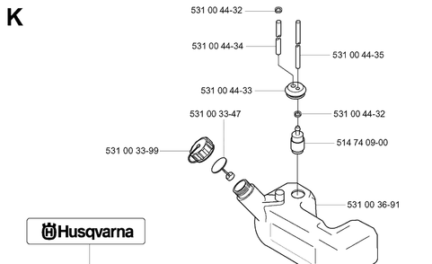 Fuel Tank Diagram and Parts List for 155BT 20053300001-Current Husqvarna Leaf Blower / Vacuum