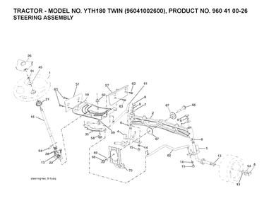 Steering Diagram and Parts List for YTH180 (96041002600)(2007-02) Husqvarna Lawn Tractor