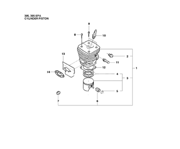 Cylinder Piston Diagram and Parts List for 395XP-XPG (EPA)(20102200001 - 20163899999) Husqvarna Chainsaw