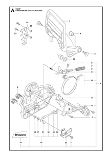 Chain Brake Clutch Cover Diagram and Parts List for 562XP 2013-01 Husqvarna Chainsaw
