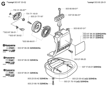 Starter Diagram and Parts List for 325HE3X 20040100001 - 20050600000 Husqvarna Hedge Trimmer