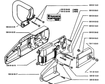 Back Plate Assembly Diagram and Parts List for ELECTRIC1400 1995-09 Husqvarna Chainsaw