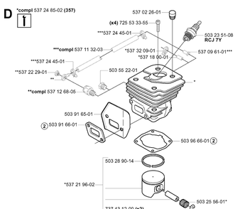 Cylinder Piston 2 Diagram and Parts List for 359 20050600001-20060600000 Husqvarna Chainsaw