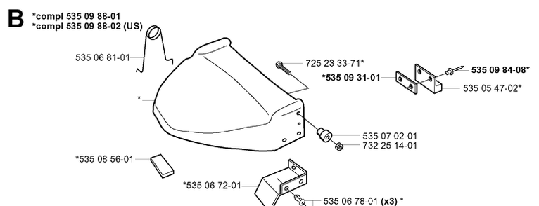 Cover, Rear Diagram and Parts List for G1 1998-2003 Husqvarna Lawn Mower