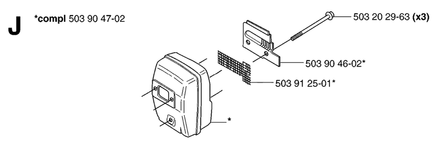 Muffler Diagram and Parts List for 232R 20144900001 & Above Husqvarna Trimmer