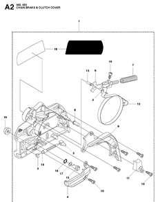 Chain Brake And Clutch Cover 2 Diagram and Parts List for 445E 20103600001-20112700000 Husqvarna Chainsaw