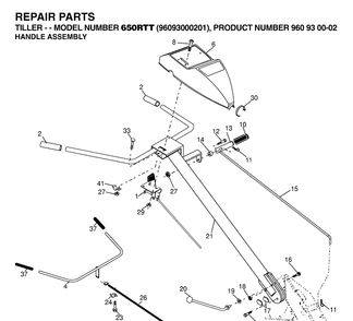 Handle And Controls Diagram and Parts List for 650RTT (96093000201)(2006-12) Husqvarna Cultivator