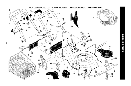 Frame Diagram and Parts List for 875 (917374456)(2008-02) Husqvarna Lawn Mower