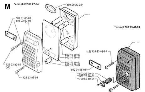 Muffler Diagram and Parts List for 265RX 19991000001-20012600000 Husqvarna Brush Cutter