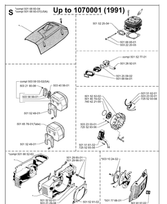 Service Updates 2 Diagram and Parts List for 61 20014000001-20110100000 Husqvarna Chainsaw