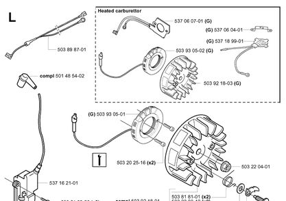 Ignition System 2 Diagram and Parts List for 357XP 20041800001-20050600000 Husqvarna Chainsaw