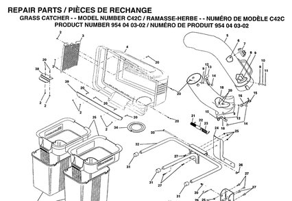 Bagger Diagram and Parts List for 954040302 1998-09 Husqvarna Lawn Tractor Accessories