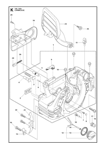 Crankcase Diagram and Parts List for 140E  Husqvarna Chainsaw