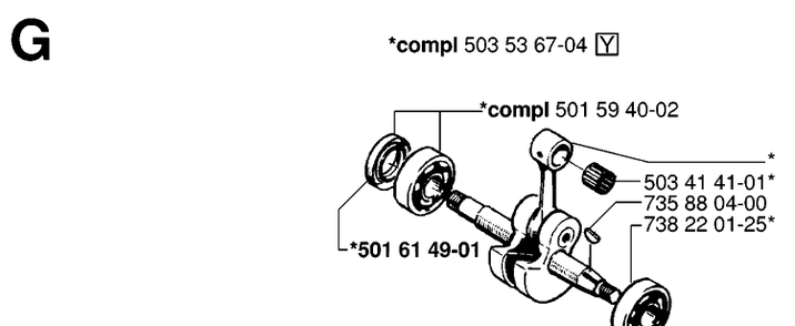 Crankshaft Diagram and Parts List for 242 19981800001-20013500000 Husqvarna Chainsaw
