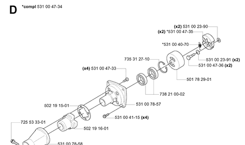 Clutch Diagram and Parts List for 132R 20050100001-Current Husqvarna Brush Cutter