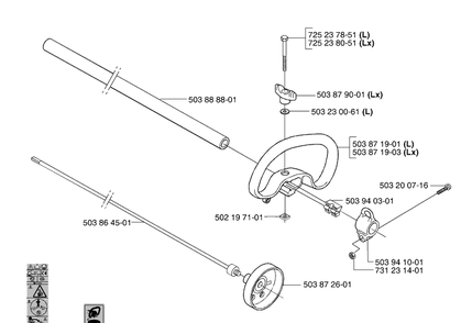 L/Lx Handle / Shaft Diagram and Parts List for 326C (L-LX-RX)(E-Tech 2)(2002-02) Husqvarna Brush Cutter