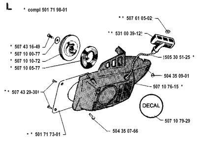 Starter Diagram and Parts List for 35 19902200001 & Above Husqvarna Chainsaw